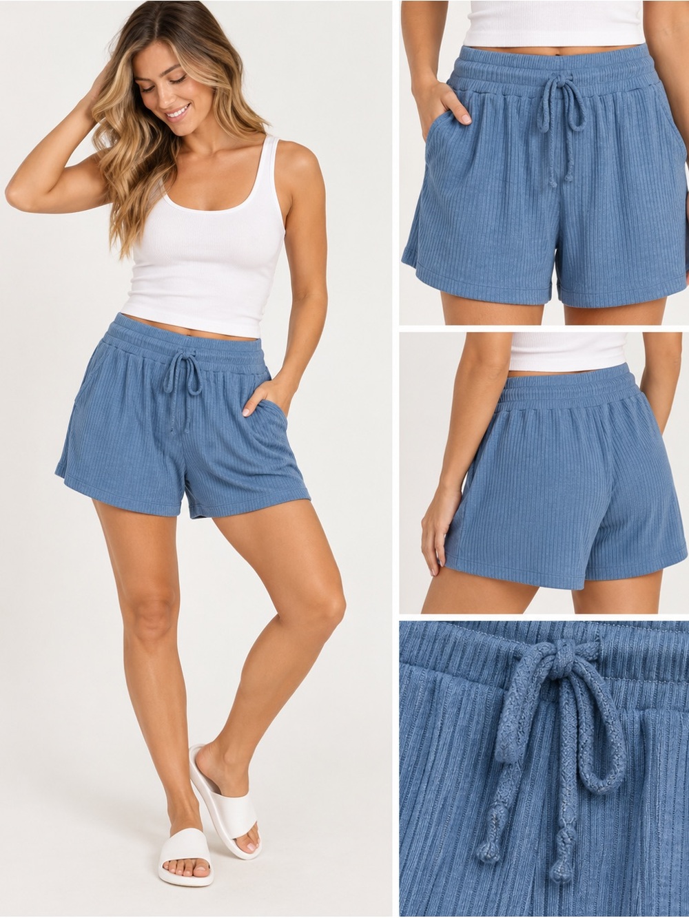 EleVen by Venus Williams Blue Ribbed Lounge Shorts Size M NWT